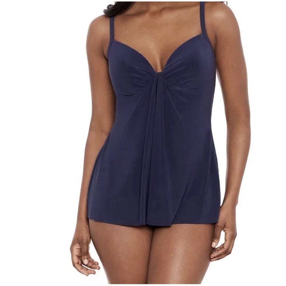 Miraclesuit Women's Size 12 Marina Tankini Swim Top Black Underwire Bra Slimming